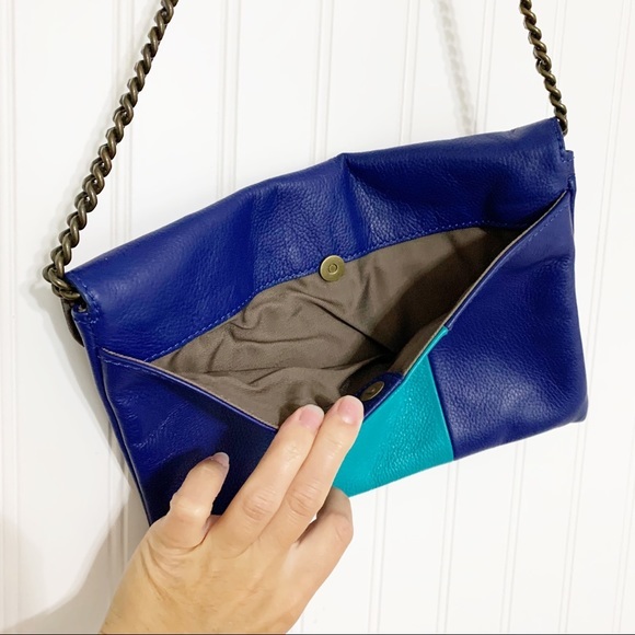 J. Crew Turquoise Leather Chain Link Shoulder Bag - Picture 6 of 7